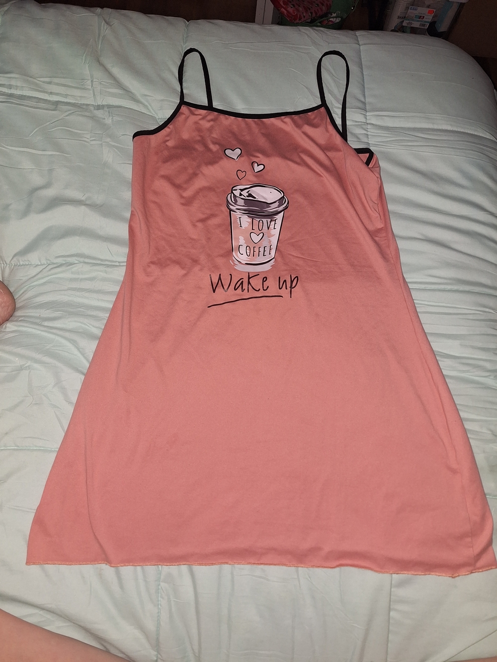 Pink Graphic Coffee Cami Nightdress with Contrast Trim